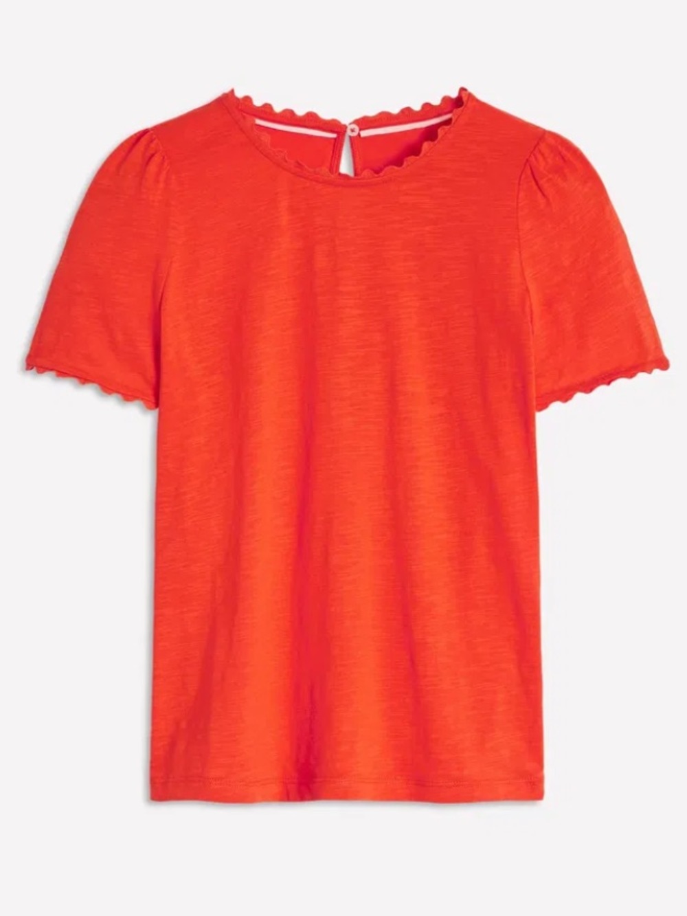 Boden Orange Red Ruffle-Trim Short Sleeve Tee